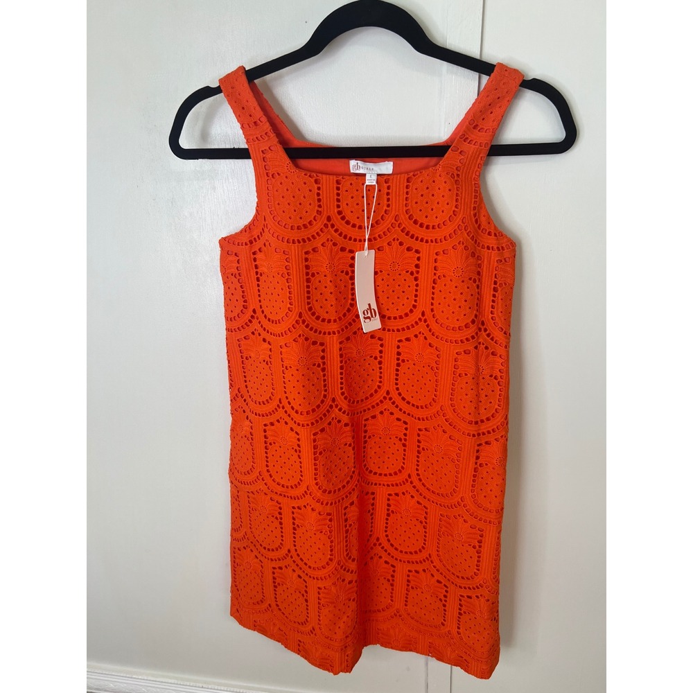 GB Girls Orange Pineapple Eyelet Lace Sleeveless Shift Dress Kids Large NWT